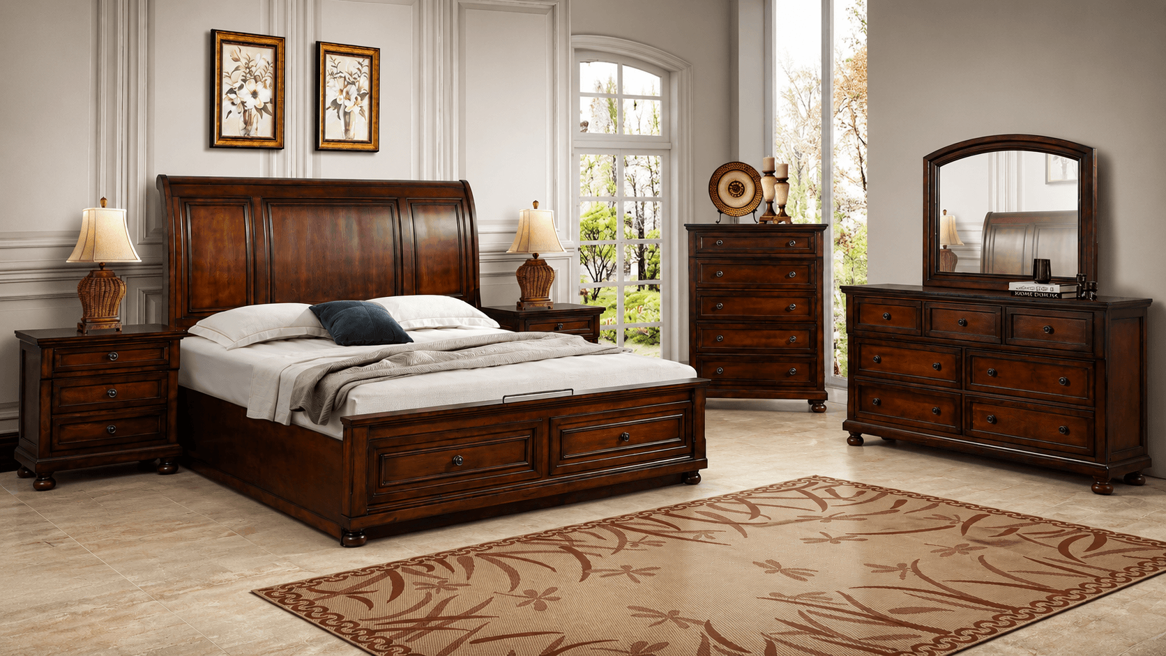 BALTIMORE (Lift Up Storage) Walnut King Complete Set w/ Lift Up